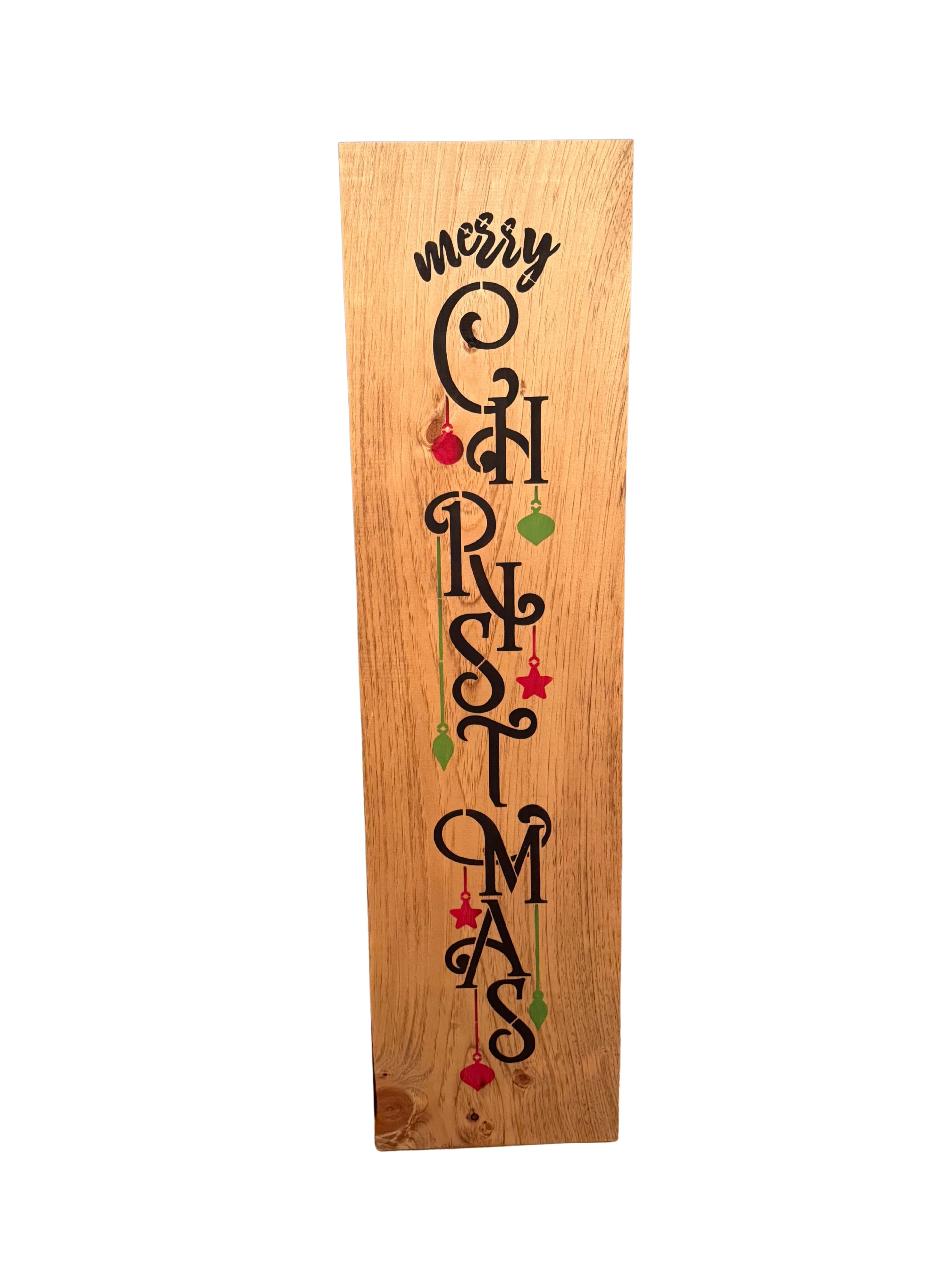 Merry Christmas Sign with Ornaments Oak and Black